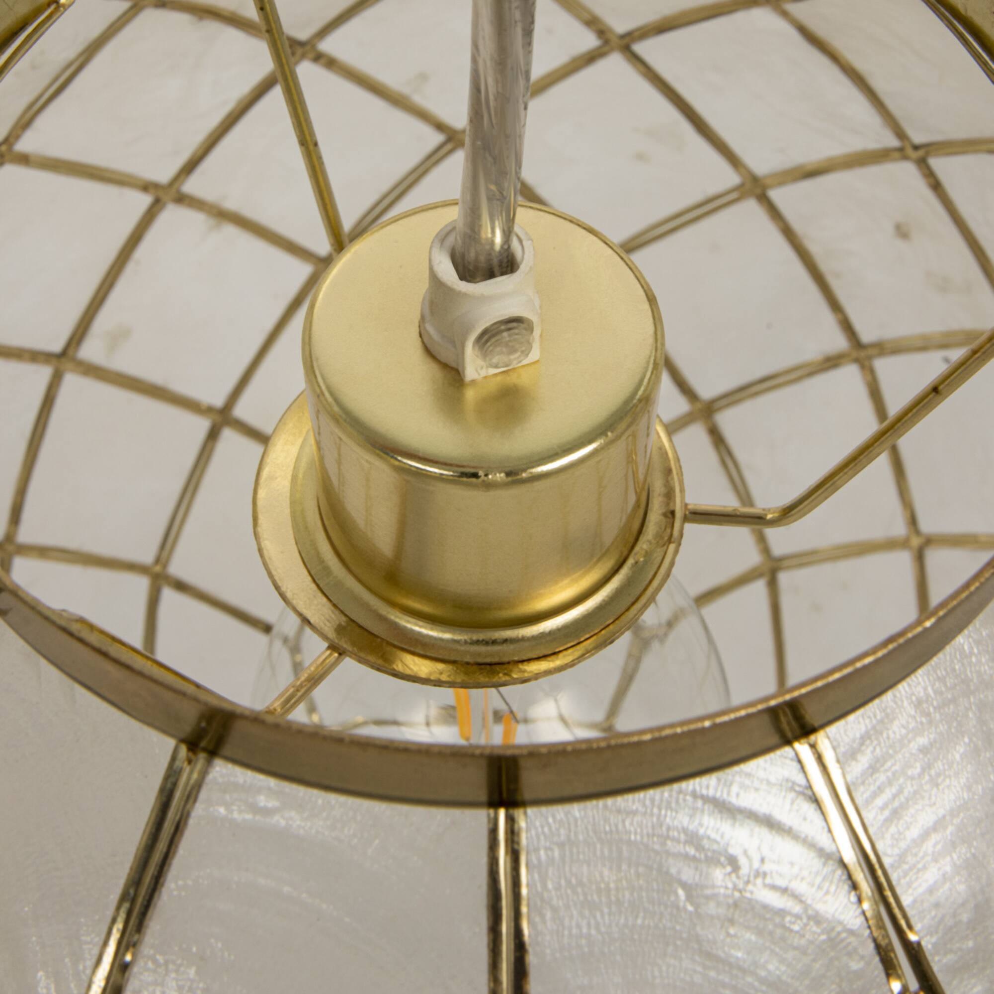 Hello Honey® Marina Natural Capiz & Gold Metal Orb Pendant Ceiling Light